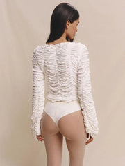 Autumn Fashion Ruffled T-shirt Cropped Top Female Hollow Out Lace-Up Patchwork Loose Outwear White Women Bandage Tee Coat voguable