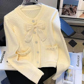 Voguable Sweet Bow Knit Cardigan Women Small Fragrance Fashion Elegant Pearls Button Sweater Long Sleeve Office Lady Fall Winter New Tops voguable