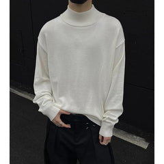 Men's Light Luxury Knit Mock Neck Sweater Autumn Winter Fashion Korean Long Sleeve Streetwear Leisure All-match Knitwear voguable