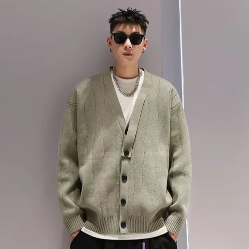 Voguable Knit Cardigan Male Korean Style Sweater Coat Men Old Money Autumn Winter Loose Casual Men's Long Sleeve Streetwear voguable
