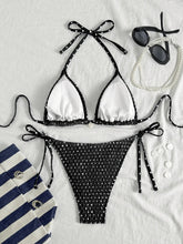 Voguable Sexy Black Polka Dot Print Micro Bikini Women Shell Pleate Push Up Bra Tie Side Thong Swimsuit Beach Bathing Suit Swimwear voguable