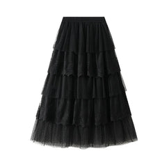 Women's High Waisted Slimming Sand Cake Skirt, Half Skirt, High-End Feeling Gauze, Long Skirt, Summer, , 2024 Hundred fold skirt voguable