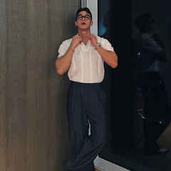 Men's Clothing Luxury Korean Popular Hollow Out Polo Shirt Leisure V Neck Short Sleeve Solid Color Retro Streetwear Knitwear voguable