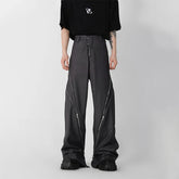 Voguable Design Zipper Slit Men Trousers Techwear Straight Tube Casual Black Pants Wide Leg Darkwear Male Streetwear Hip Hop voguable