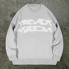 New American Trendy Men Sweater High Street Graffiti Printed Knit O Neck Long Sleeve Pullover Casual Loose High Street Knitwear voguable