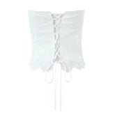 Women Hollow Out Embroidery White Strapless Top Sexy Backless Lacing Up Back Holiday Summer Crop Top Cotton voguable