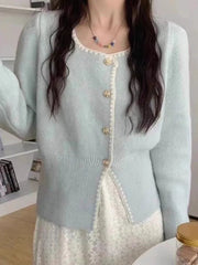 Sweet Chic Soft Cardigan Women Long Sleeve Fashion O Neck Knitted Jacket Fall Korean Casual Female Elegant Buttons Tops Cute New voguable
