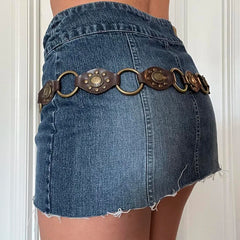 Voguable Vintage PU Leather Hollow Out Ring Wide Belt y2k Streetwear Punk Rivets Belts for Women Fashion Accessories Waistband voguable