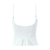 New Mesh Patchwork White Camisole Women Front Button Sexy Collar Holiday Summer Crop