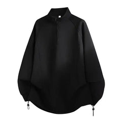 Voguable Spring Autumn Half Zipper Loose Solid Color Collar Sweatshirt Men's Long Sleeve Casual Outerwear voguable