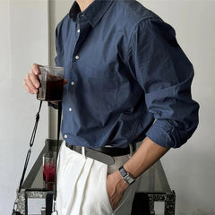 New Luxury Textured Business Men Shirts Leisure Solid Color Long Sleeve Korean Popular Men's Clothing High Quality Cardigan Tops voguable