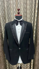 Voguable Beaded Men Suits for Wedding Prom Party 2 Pieces Slim Fit Groom Tuxedo Male Peak Lapel Fashion Suit Jacket with Pants voguable