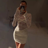 White Lace 1 Piece Cover-Ups Bikinis 2025 Sexy Women Swimsuit Swimwear Female Biquini Bathing Suit Mesh Dress Beach Outfits voguable