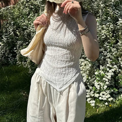 Irregular Tank Top y2k Clothes Women Solid Color Round Neck Sleeveless T Shirt Vest 2000s Aesthetic Clothing Streetwear voguable