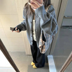 Voguable Lazy Gray Sweater Jacket Women's Autumn Winter New Loose Lazy Loose Feeling Loose Soft Waxy Knitted Cardigan voguable