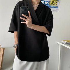 Voguable Summer Black White Pullover Shirt Men Fashion Oversized Casual Shirt Men Korean Loose Short Sleeve Shirts Mens Dress Shirt M-2XL voguable