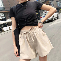 Casual Linen Shorts Women Gym Workout Shorts Cotton Short Pants High Waisted Black Ladies Short Femme Women Shorts Sport Femme voguable