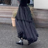 Voguable Sweet Polka Dots Long Skirt Women Mesh Patchwork French Romantic Casual Skirts Fall Winter Fashion Loose A Line High Waist Skirt voguable
