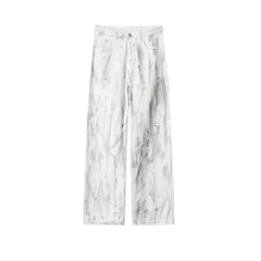 Jeans Mens Classic Straight Leg Jeans White Tie Dye Denim Pants Unisex Fashion Casual Trousers Streetwear Hip Hop Style Washed voguable