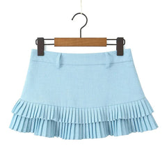 Cool Girl Y2K Pleated Mini Skirt Sexy Low Waist Short Skater Skirts With Shorts Lining voguable