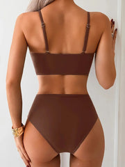Voguable Sexy Solid High Waist Bikinis Set Women Split Swimsuit Beach Brazil Bikini New All Season Backless Bikinis 2 Piece Set voguable