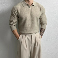 New Korean Fashion Men Polo Sweater Light Luxury Knitted Solid Color Long Sleeve Pullover Premium Quality Skin-friendly Knitwear voguable