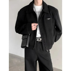 Korean Fashion Men Clothing High-end Short Jackets for Men Spring and Autumn American Zipper Lapel Bomber Jacket Streetwear voguable