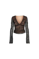 lace sexy V-neck long sleeve top perspective design feeling sweet spice suit Pbong