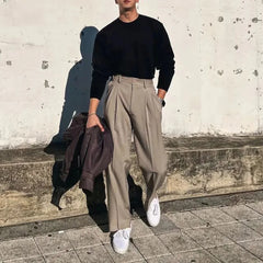 Mens Long Pants Pleated Streetwear Casual Suit Pants Autumn Versatile Breathable Solid Color Wide Leg Pants Men's clothing 2024 voguable