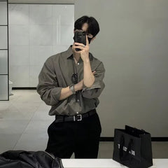 Korean Version Men Clothing 2024 New High-end Shirts for Men Solid Color Lapel Button Long-sleeved White Shirt Men Dress Shirt voguable