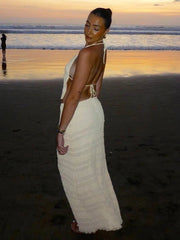 Chiffon Lace Sexy Skirt Two Piece Sets Women Halter Crop Tops And Maxi Skirt Ladies Fashion Woman Long Dress Set voguable