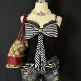 Voguable American Subculture Hottie Camisole Retro Harajuku Striped Bow Patchwork Halter Vest Punk Sexy Tank Women Chic Aesthetic Tops voguable