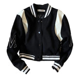 American Fashion High-end Baseball Uniform Embroidered Letters Black White Color-blocking Niche Fat Girl Cardigan Top Coat Chic voguable