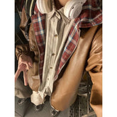 American Style Fashion High Street Coats Wear on Both Sides Plaid Women Spring Autumn Moto Biker Panelled Varsity Jackets voguable