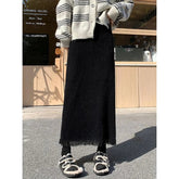 Voguable Thickened Mink Vest Knitted Skirt for Women in Autumn Winter Style High Waist Slim Straight Tassel Hip Skirt Midi Skirt voguable