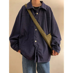 Autumn Winter New Fashion Turn-down Collar Long Sleeve Solid Corduroy Jackets Men's Clothing Button American Style All-match Top voguable