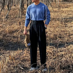 Mens Long Pants Pleated Streetwear Casual Suit Pants Autumn Versatile Breathable Solid Color Wide Leg Pants Men's clothing 2024 voguable