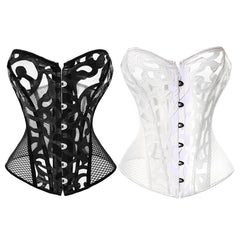 Voguable Steampunk Lace up Overbust Corset Top Black White Hollow Out Mesh Sexy Waist Trainer Bustier voguable
