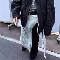 Korean Style Lace Skirts White Y2k 2000s Women Tulle Vintage Harajuku Mesh Overlay Long Skirt Lace Up Retro Streetwear voguable