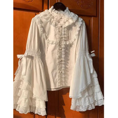 Yi Lin Hua Brand Discounted Vintage White Lace Flare Sleeve Shirt Women's Niche Unique Top Beautiful Clothing voguable