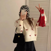 Love jacquard sweater for women in autumn and winter, loose, soft, lazy, high-end short knitted sweater for little people voguable
