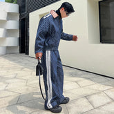 Voguable Spring New Men's Two Piece Printing Denim Jackets Sets Korean Style Loose Straight Jeans Classic Street Short Coat voguable