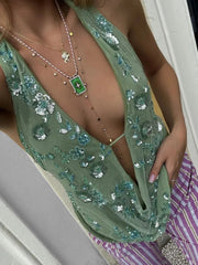 Glitter Deep V Neck Sexy Tank Tops Women Vest Pullovers Summer New Sparkle Backless Cropped Tops Elegant Beach Tops voguable