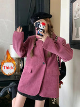 Winter Retro Corduroy Blazer Women Sweet Warm Thick Long Sleeve Elegant Suit Coat Korean Loose Female Vintage Outwear Tops voguable