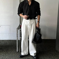 New Luxury Textured Business Men Shirts Leisure Solid Color Long Sleeve Korean Popular Men's Clothing High Quality Cardigan Tops voguable