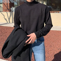 Solid-color Half Turtleneck Bottoming Sweater Men Long Sleeve Korean Fashion Autumn and Winter Casual All-match Pullover Men voguable