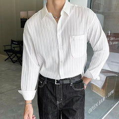 Autumn Clothing Men's Luxury Suit Collar Draped Shirts Retro Leisure Korean Popular Clothes Button-down Long Sleeve Solid Color voguable