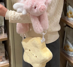 Patchwork Fluffy Cartoon Star Top-Handle Bags Women Sweet Y2k Aesthetic Chic Shoulder Bag Fashion Kawaii Cute Handbags Purses voguable