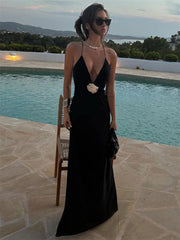 Flower Deep V-Neck Maxi Dress For Women Sheer Sleeveless Slip Long Evening Dresses Party Clubwear Sexy Backless Elegant voguable