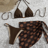 Voguable Female Sexy Bikini Set Bathing Suit Women Triangle Lace-up Halter Bikini Push Up Bandage Cover Up Beachwear 3 Piece Swimsuit voguable